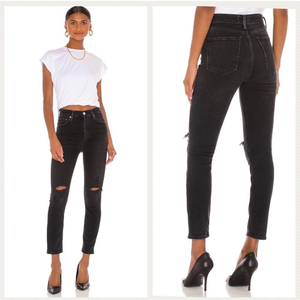Agolde High Rise Slim Fit Distressed Jeans